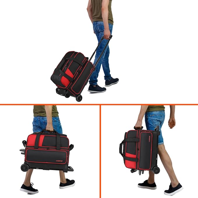 LARIPOP 2 Ball Bowling Roller Bag, Wheeled Bag with Shoe Compartment, Telescopic Handle & Padded Protection for Men Women
