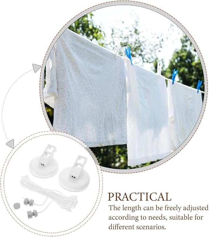 OUNONA Portable Retractable Clothesline with Suction Cup No Drill Installation Thickened Rope for Indoor Outdoor Laundry Drying Travel Camping Balcony Use