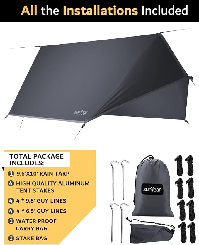Sunyear Camping Hammock with Net and Hammock Tent Rain Fly Bundle - Perfect for Hiking, Backpacking, Outdoor Sleeping and Camping Survival