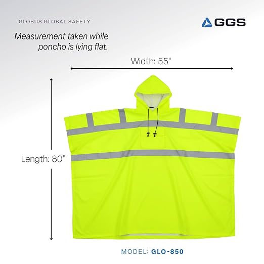 GGS Rain Poncho - High Visibility, Reflective, Wind and Waterproof with Drawstring Hood, Rain Gear for Construction, Camping, Fishing, Hiking, One Size