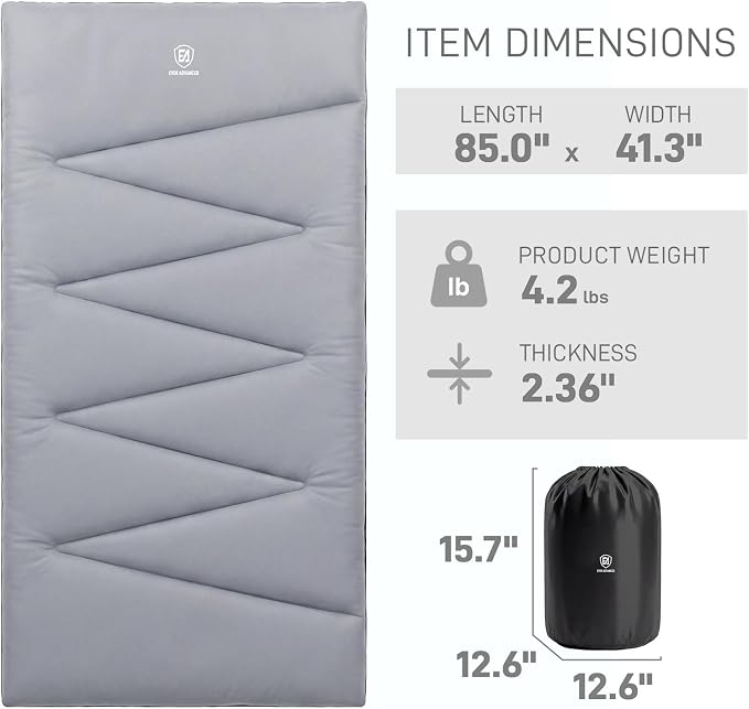 EVER ADVANCED 85" Extra Wide Sleeping Pad for Camping, 2.36" Thick Cotton Camping Mattress Pad with Carry Bag, Portable Roll Up Camping Cot Pad for Adults, Tent, SUV, Travel & Floor