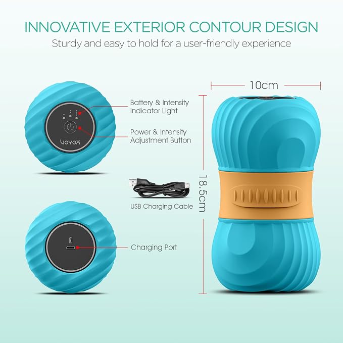 Vibrating Peanut Massage Ball Roller, Electric Double Lacrosse Massage Ball with 4 Intensities for Muscle Pain Relief, Rechargeable Deep Tissue Massage, Yoga Sports Fitness MB300 (Blue)