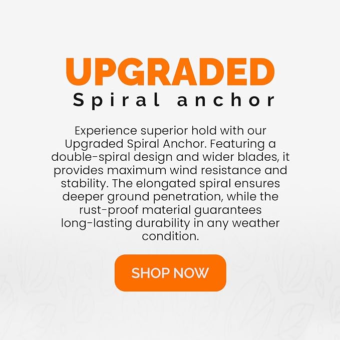 15" Screw-In Ground Anchors (4 Pack) – Heavy Duty Orange Trampoline Stakes, High Visibility Earth Augers with Drill Bit & Glow Carabiners for Canopy Tents, Carports & Swing Sets
