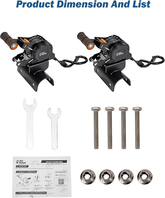 JOYTUTUS 2PCS Retractable Ratchet Straps for Round Tube, 2-Pack Heavy Duty 10'x1'' Auto Retracting Tie Down Straps, 1,500lb Break Strength, Black