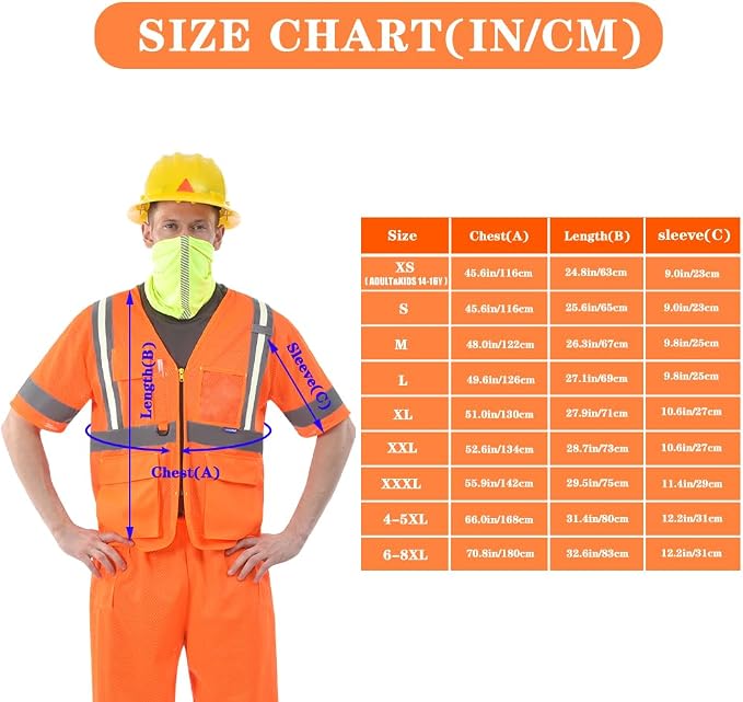 A-SAFETY Orange X Small Glow High vis Reflective safety Vest Class 3