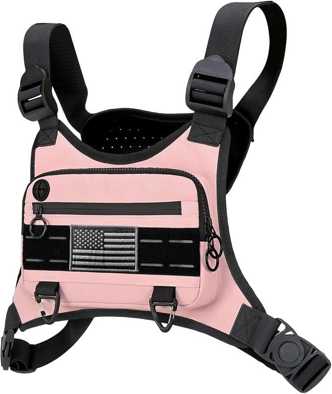 Muserise Sports Chest Bag For Men Women, Water Resistant Lightweight Front Chest Pack, Running Vest Bag With Built-In Phone Holder & Extra Storage For Workouts, Running, Cycling (Pink)