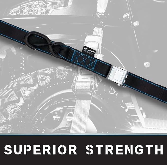 Tie Down 1.5 in. x 8 ft Black Heavy Duty Motorcycle Strap, 2-Pack Kit - 3328 lbs. Breaking Load Limit