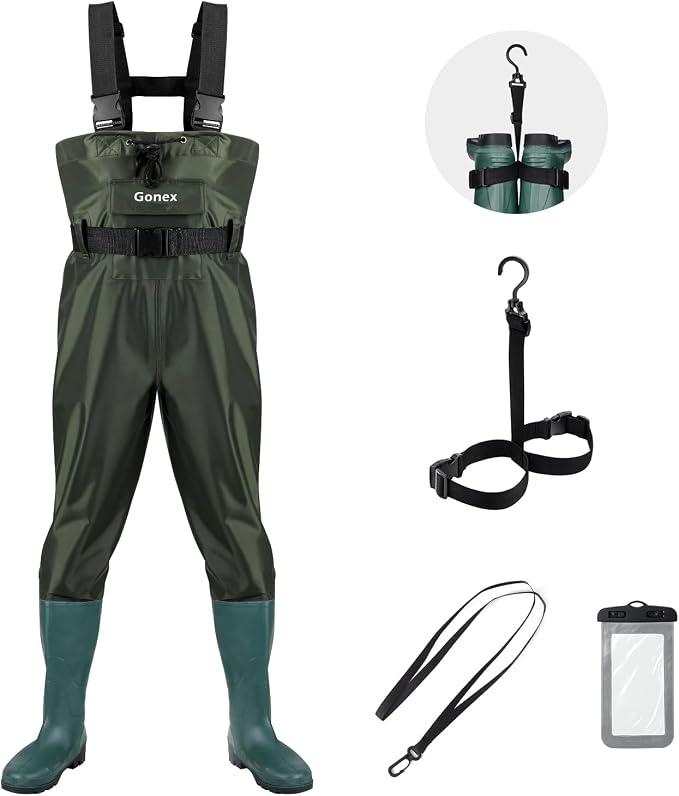 Gonex Chest Waders Hunting Fishing Waders for Men Women Waterproof 70D Nylon Wader for Duck Hunting Fishing Green, Sizes 8-13