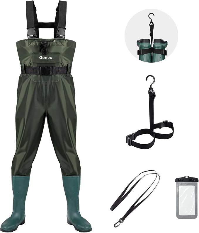 Gonex Chest Waders Hunting Fishing Waders for Men Women Waterproof 70D Nylon Wader for Duck Hunting Fishing Green, Sizes 8-13
