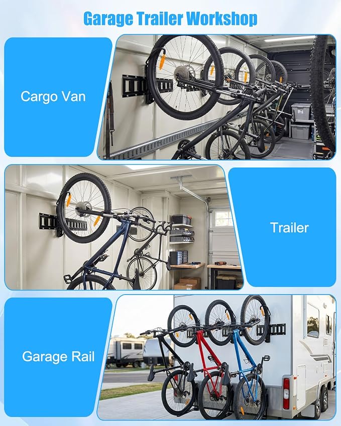 E Track Bike Wall Mount, Heavy Duty Steel Bicycle Hook for Garage Organization, Rotatable Rubber Coated Hanger Compatible with E-Track Rails, 2 Pack