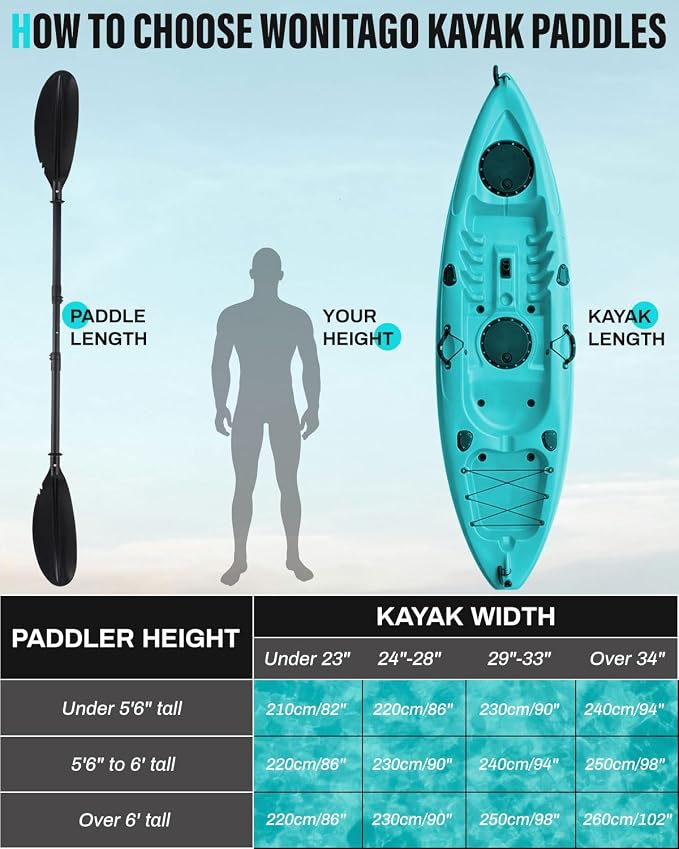 Kayak Paddles with Paddle Leash, Kayaking Oars 70in/178cm-97in/246cm Kayaking Canoeing Boating for Surfing Oar Fishing Lightweight Paddling Blades Kayak Paddles for Adults Heavy-Duty and Durable