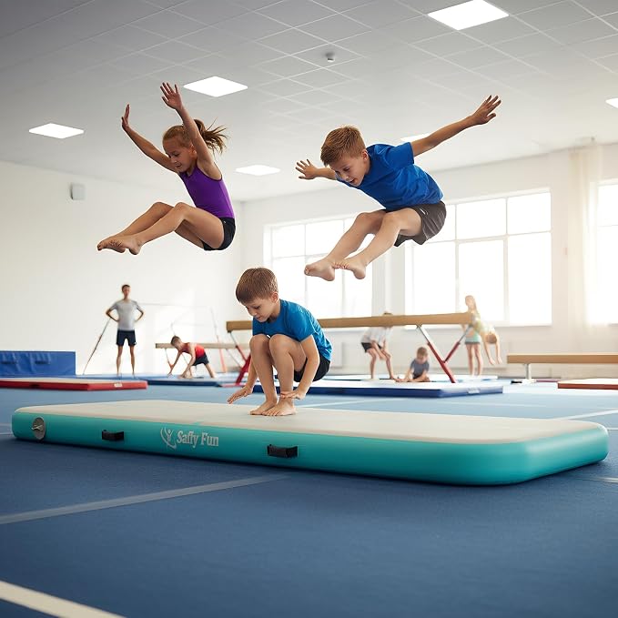 Inflatable Gymnastics Mat 6.6ft/10ft Air Tumble Track Training Mat 4/8 inches Thick Tumbling mat with Electric Pump for Home Use/Tumble/Gym/Training/Cheerleading/Water/Yoga