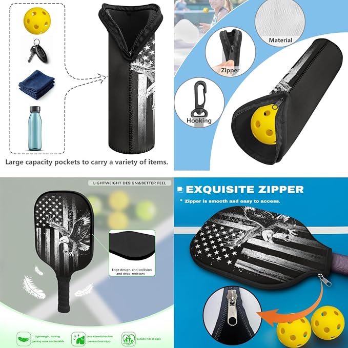 Pickleball Paddles Set 3PCS Pickleball Paddle Case Pickleball Racket Pickleball Bag Ideal for Beginners Gifts