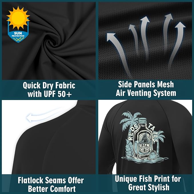 Palmyth Fishing Hoodie for Men Long Sleeve Sun Protection UV UPF 50+ Shirts | Hidden Zipper Pocket, Thumb Loops, Quick-Dry, Side Mesh Panels, Lens Cleaning Cloth, 4-Way Stretch