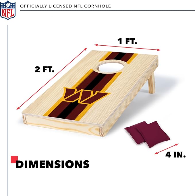 NFL Football Portable Size 1' x 2' Solid Wood Cornhole Set with Direct Print HD Team Graphics – Travel Size