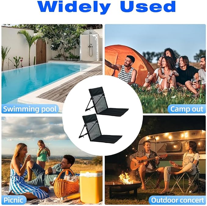 2 Pack Foldable Camping Chairs with Mesh Backrest,Ultra-Light Portable Beach Chairs with Carry Bag for Sunbathing Swimming Poolside Picnic Lawn Road Trips (Black)