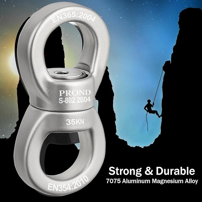 PROND Swing Swivel 35kN Safest Rotational Device, Swing Spinner, Carabiner Swivel, Climbing Rope Swivels for Children’s Web Tree Swing Setting, Aerial Dance, Hanging Hammock