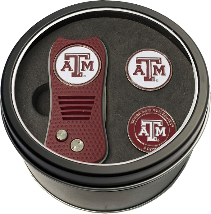Team Golf NCAA Gift Set Switchblade Divot Tool with 3 Double-Sided Magnetic Ball Markers, Patented Single Prong Design, Causes Less Damage to Greens, Switchblade Mechanism