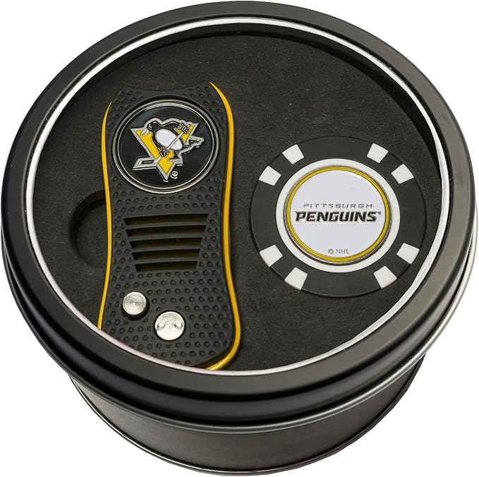 Team Golf NHL Gift Set Retractable Divot Tool & Chip, Includes 2 Double-Sided Enamel Ball Markers, Patented Design, Less Damage to Greens, Retractable Mechanism