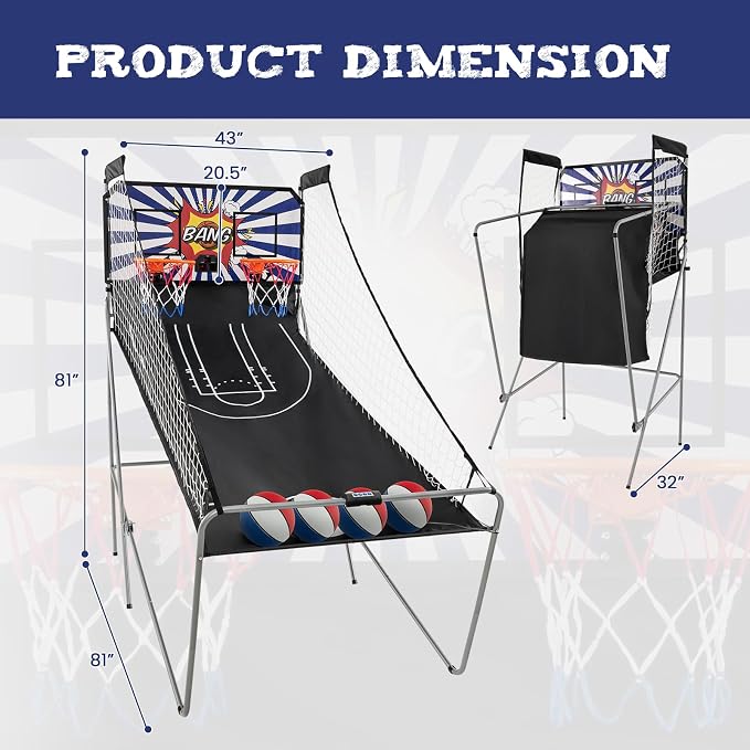 Giantex Folding Basketball Arcade Game, Dual Shot Electronic Basketball Hoop Arcade Game with 8 Game Modes, 4 Balls, 2 Hoops, Air Pump, LCD Scoreboard, Basketball Game for Adults, Kids
