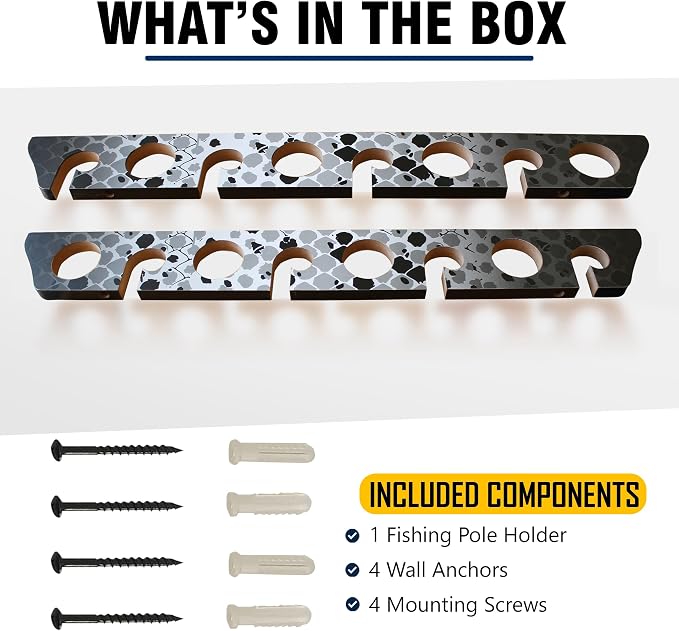 Rush Creek Creations Ceiling Rod Holder for 8 Fishing Poles - Garage Organization and Wall Storage for Reels, Gear, and Accessories - Horizontal Rack