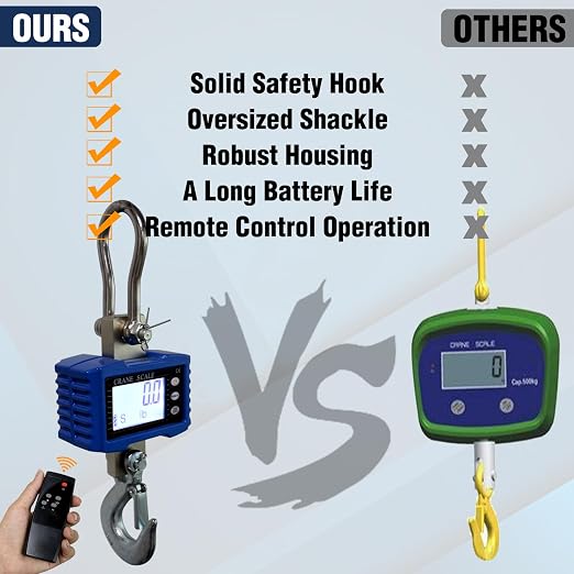 Digital Crane Scale,4410lb/2T Heavy Duty Digital Hanging Scale,Crane Scale Industrial with Remote Control and LCD Screen,High Precision Electronic Weighing Crane Scale for Market,Factory,Construction