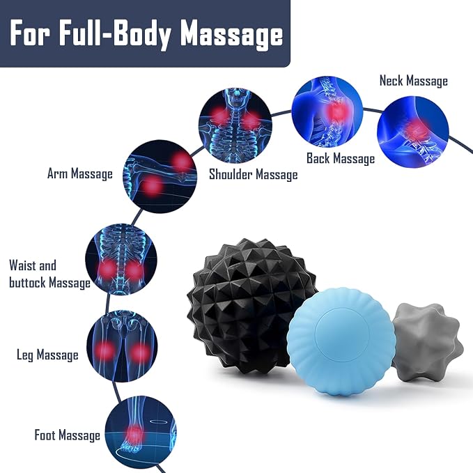 3-Piece Silicone Massage Ball Set for Deep Tissue and Trigger Points - Lacrosse Massage Balls for Myofascial Release, Muscle Knots & Plantar Fasciitis (Silicone Muscle Relief Set)