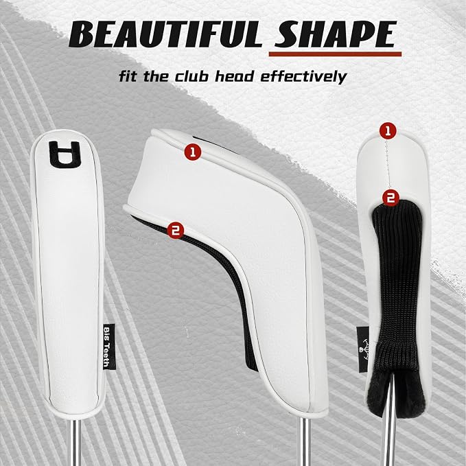 BIG TEETH Golf Hybrid Iron Head Cover 9Pcs, Long Hybrids Iron Covers Head Covers Set, Golf Club Covers W/Big NO. Fits for Cleveland Launcher Cobra T Rail Hybrid Irons