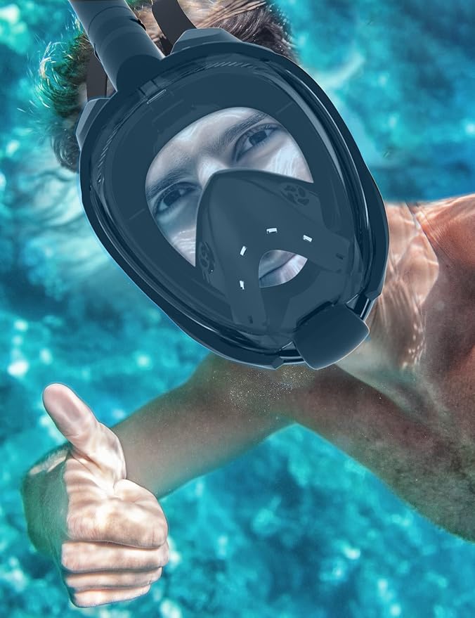 WSTOO Full Face Snorkel Mask, Dry Top Snorkeling Gear for Adults, 180° Panoramic Foldable Design with Camera Mount, Safe Mouth/Nose Breathing, Anti-Fog & Anti-Leak