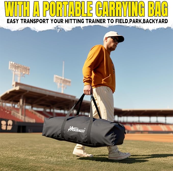 JASCOPRO Baseball Swing Trainer with 5 Power Bands,Height Adjustable 31-47 inches Baseball Hitting Trainer, Auto Reset Baseball Training Equipment Softball Swing Trainer with Metal Stakes & Carry Bag