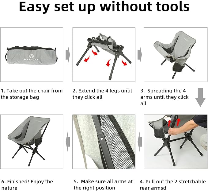 ROCK CLOUD Portable Camping Chair Ultralight Folding Camp Chairs Outdoor for Camp Hiking Backpacking Lawn Beach Sports