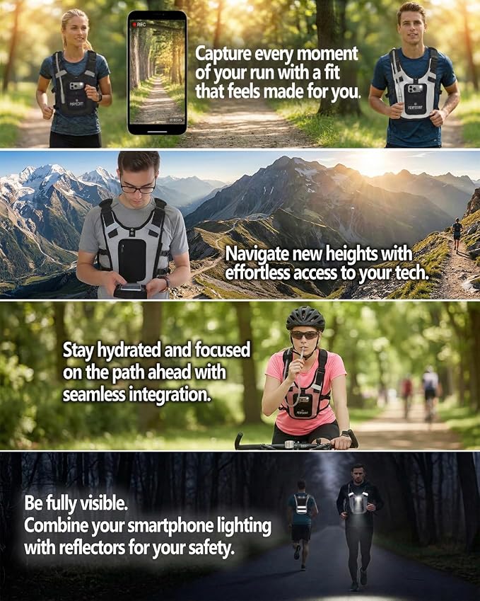 Running Hydration Vest with POV Camera Phone Pocket — Includes 1.5L Water Bladder — Zero-Bounce Stability, Adjustable Straps — Lightweight Reflective Hiking Backpack for Women & Men