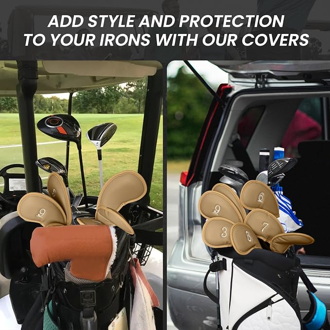 FINGER TEN Premium Synthetic Leather Stylish Iron & Wedge Golf Head Covers Value 12 Piece Set, Embroidered Labels & Fits Most Clubs Gift Set, Travel Protection Accessories