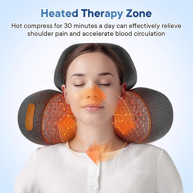 Upgraded Neck Massager Pillow, 3-in-1 Neck Massager, Traction Massage with Heat, Neck Pillow for Shoulder Pain, Deep Tissue Pain Relief, Rechargeable TheraPillow, Gifts for Women/Men