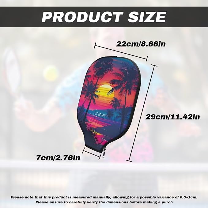 Sea Beach Pickleball Paddle Covers 11.42” L x 8.66" W Portable Pickle Ball Rackets Cases Set of 2 Pickleball Storage Bag with Zipper Closure Pickleball Cover for Women Men