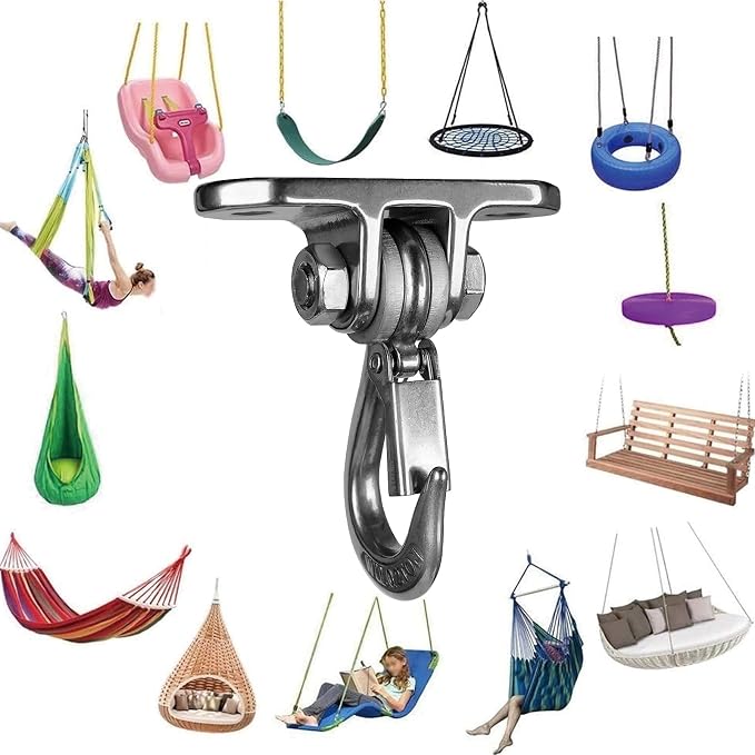 Heavy Duty Swing Hanger Stainless Steel 180° Smooth Operation Screws Bolts, Playground Porch Swing Set Trapeze Wooden Sets Indoor Outdoor