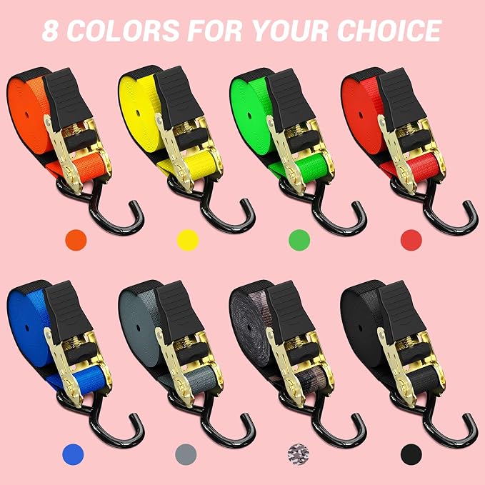 Ratchet Tie Down Strap 8-Pack 15 Ft - 500 lbs Load Cap with 1500 lbs Breaking Limit, Ohuhu Ratchet Tie Downs Logistic Cargo Straps for Moving Appliances, Motorcycle (Red)