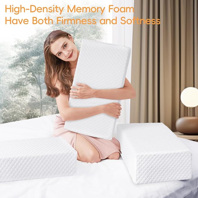 TOPPURE Cube Memory Foam Pillow for Side Sleepers (24"x12"x4" Rectangle Thin Pillow), Cervical Pillow for Neck and Shoulder Pain Relief, Neck Pillow, Bed Pillow with Washable Pillowcase, White