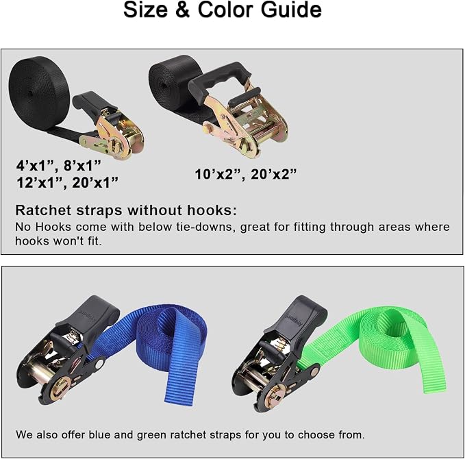 Endless Ratchet Tie Down Straps Heavy Duty Cargo Tie Downs,4FT Sturdy Nylon Black Strap Down Ratcheting Securing Straps, Track Spring Fittings, Tie-Down Motorcycles, Trailer Loads, Kayak