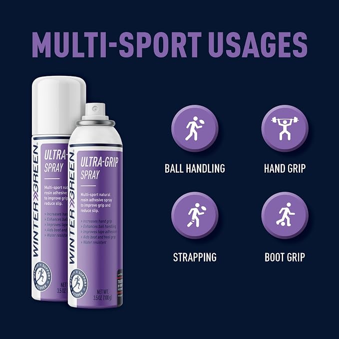 Wintergreen Ultra Grip 3.5 Fl Oz Aerosol Spray - Natural Rosin Adhesive, Improves Ball Handling, Football Catches, Aerial Silk, Strip Pole Grip, Racquet Grip and Tape Adhesion, 2-Pack (7 Fl Oz Total)