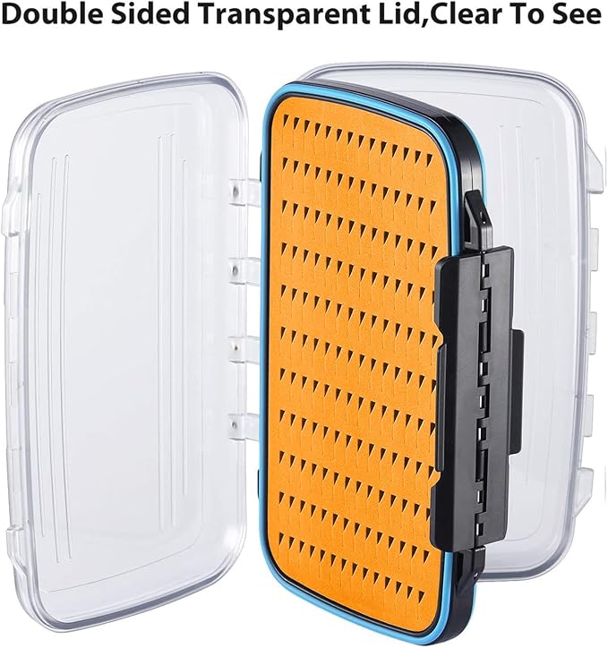 Gonex Fly Boxes for Fly Fishing Jig Boxes Two-Sided Waterproof Lightweight Fly Fishing Box Easy Grip Transparent Lid Fly Fishing Lures Box Sizes A+B+C, Orange