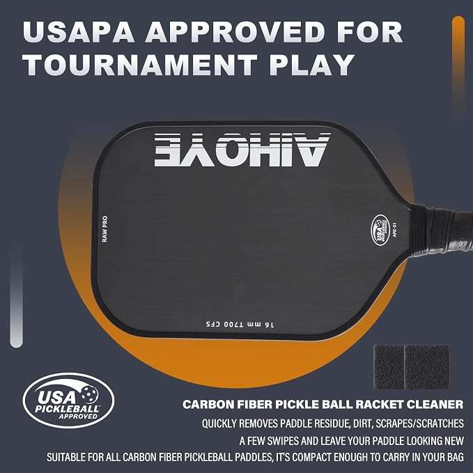 Aihoye PRO Pickleball Paddles- Raw T700 Carbon Fiber Textured Surface (CFS) with High Grit & Spin, Pickleball Paddles with 16MM Polypropylene Honeycomb Core, USAPA Approved