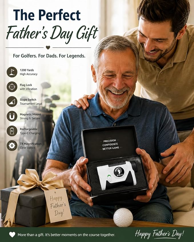 Golf Rangefinder with Slope, 1200 Yards Laser Range Finder for Golf, Flag Lock Vibration, Rechargeable Type-C, 7X Magnification, Tournament Legal, Father's Day Golf Gift for Dad