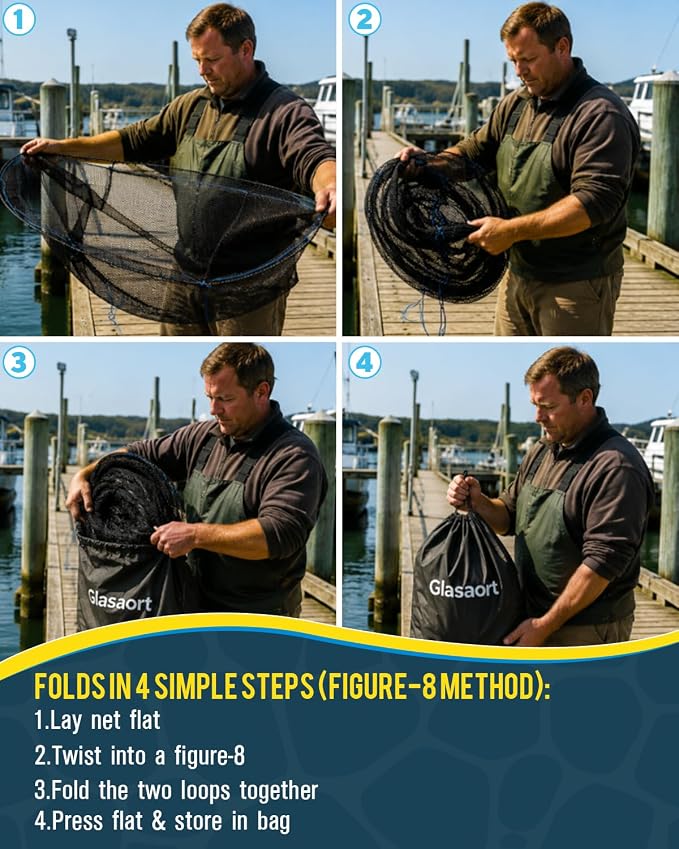 2Pack Drop Net for Pier Fishing Set, Foldable Fishing Net 31.5"×40" Hoop, Foldable Crab & Fishing Net Trap, Crab Nets for Crabbing Trap, Pier & Dock Drop Net for Crawfish, Shrimp, and Minnows