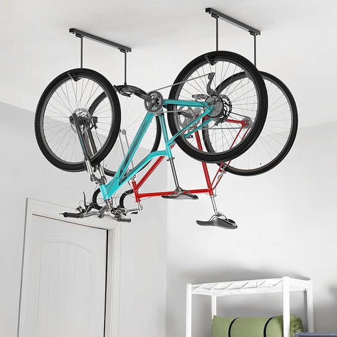 EVERHANGER Ceiling Mounted Bike Racks for Garage, Indoor Bike Storage Hanger with Adjustable Cycling Hooks for 2 to 4 Bikes, Holds up to 260lbs