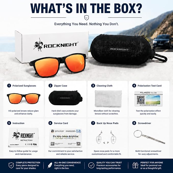 ROCKNIGHT Polarized Driving Sunglasses with Spring Hinges