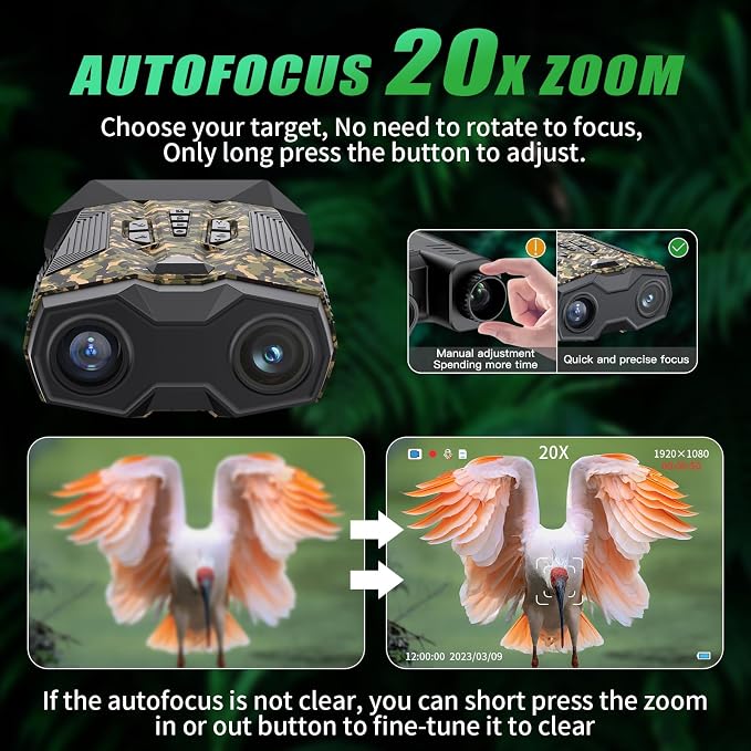 Night Vision Goggles, 4K Full-Color Night Vision Binoculars for Adults,Large-Capacity Rechargeable Battery with 32GB TF Card, 20X Digital Zoom & 3'' Large Screen,Suitable for Camping & Fishing