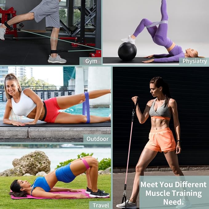 VEICK Resistance Bands Set, 10-150 LBS Stackable Exercise Bands with Handles, Ankle Straps & Door Anchor, Workout Bands for Home Gym, Yoga, Pilates, Physical Therapy for Men Women