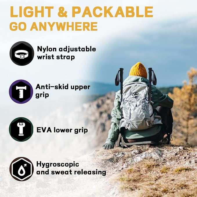 Carbon Fiber Trekking Poles 2 Pcs Ultra Lightweight Telescopic Collapsible Hiking Poles, Adjustable EVA Grips-Terrain Accessories, Portable Hiking Sticks for Hiking Men&Women