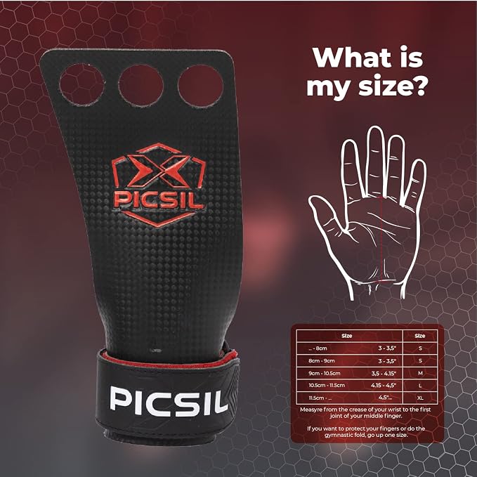 PICSIL - RX Grips | Synthetic Workout & Gymnastics Grips | Ultra-Resistant Carbon Fibre for Cross Training | Helps Prevent Tears & Blisters | Carbon Fibre Material | Use wiht Chalk |